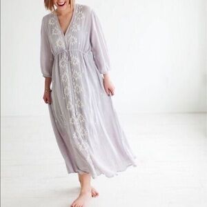 tadashi embroidered lace dress Linen Striped Printed Button-up A-Line Dress – Frieeah main image 0